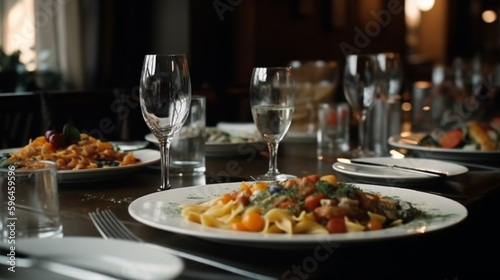 pasta on the table in modern expensive restau   Generative AI