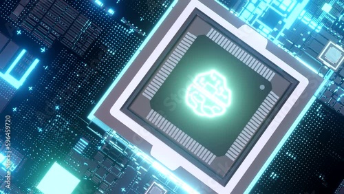 AI Microchips activated. Artificial Intelligence, cinematic 3D. Processor.