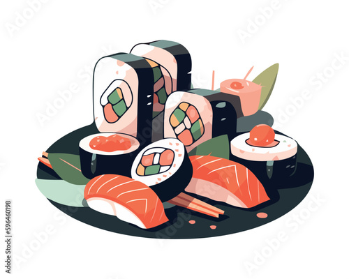 Fresh seafood meal on plate with sashimi