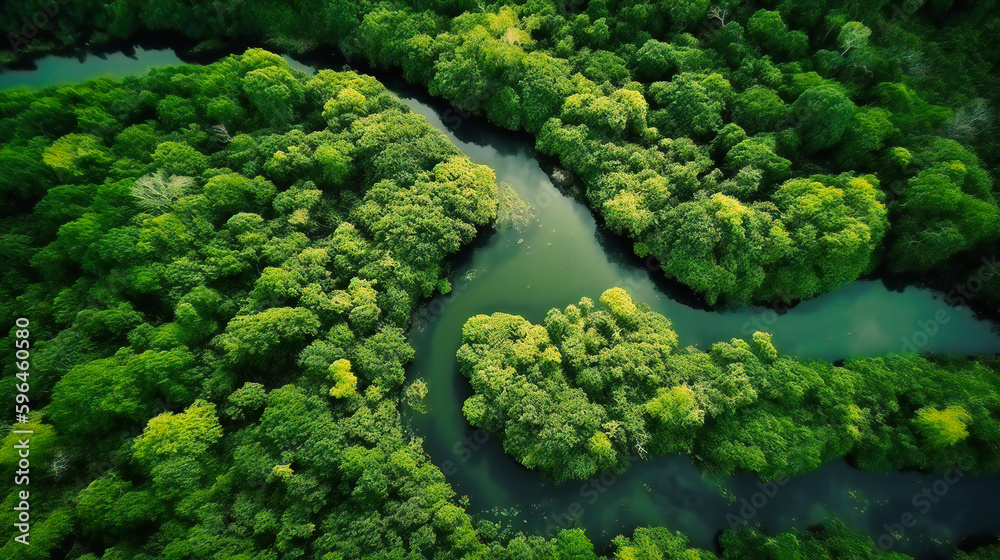 An Aerial Perspective of Verdant Jungle River An Aerial Perspective of Verdant Jungle River