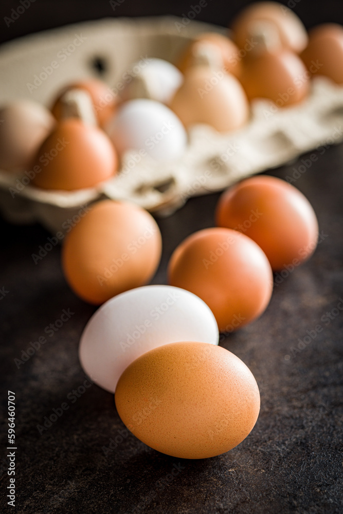 Whole chicken eggs on black table. Whole chicken eggs on black table.