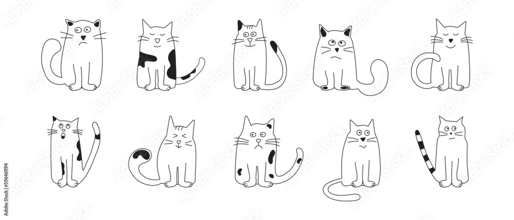 Funny Doodle Cat Icons Collection Hand Stock Vector (Royalty Free