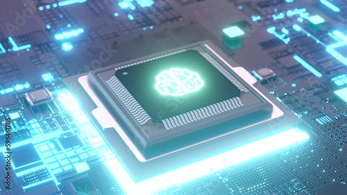 AI Microchips activated. Artificial Intelligence, cinematic 3D. Processor.