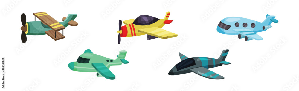 Airplane as Fixed-wing Aircraft with Jet Engine Vector Set Airplane as Fixed-wing Aircraft with Jet Engine Vector Set