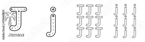 Letter J trace uppercase and lowercase ABC alphabet worksheet for kids English vocabulary. Handwriting tracing practice vector illustration