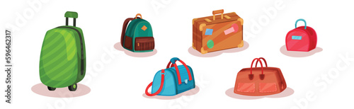 Baggage or Luggage Used for Traveling Vector Set