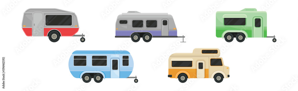 Rv Campers or Recreational Vehicle and Camping Trailer Vector Set Rv Campers or Recreational Vehicle and Camping Trailer Vector Set
