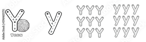 Letter Y trace uppercase and lowercase ABC alphabet worksheet for kids English vocabulary. Handwriting tracing practice vector illustration
