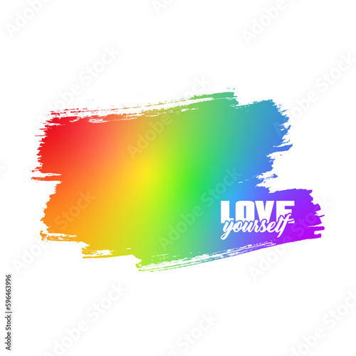 Love yourself text on rainbow brush. Minimal design for pride, lgbt, lgbtq.