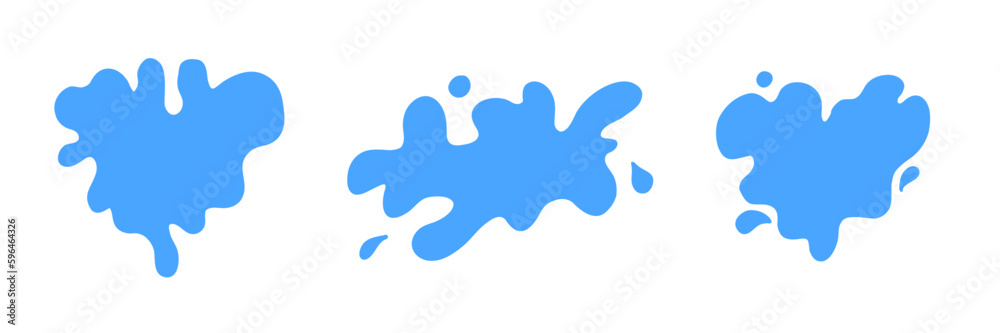 Set flat blue milk splash and blot. Isolated vector shapes on white background for logo, icon, product desig, advertising, t-shirt print Set flat blue milk splash and blot. Isolated vector shapes on white background for logo, icon, product desig, advertising, t-shirt print