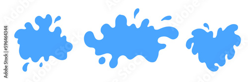 Set flat blue milk splash and blot. Isolated vector shapes on white background for logo, icon, product desig, advertising, t-shirt print