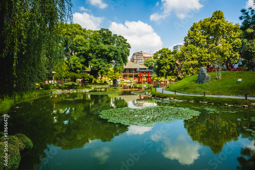 Fototapeta Naklejka Na Ścianę i Meble -   Japanese Garden Greenery and Lake in Buenos Aires Argentina