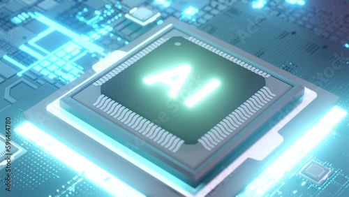 AI Microchips activated. Artificial Intelligence, cinematic 3D. Processor.