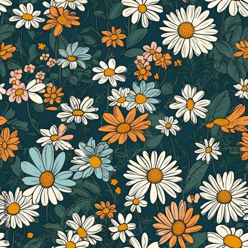Floral patterns with daisies Birthday wrapping paper  created with generative AI technology