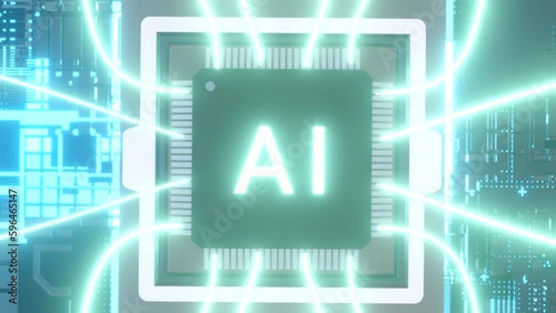AI Microchips activated. Artificial Intelligence, cinematic 3D. Processor.