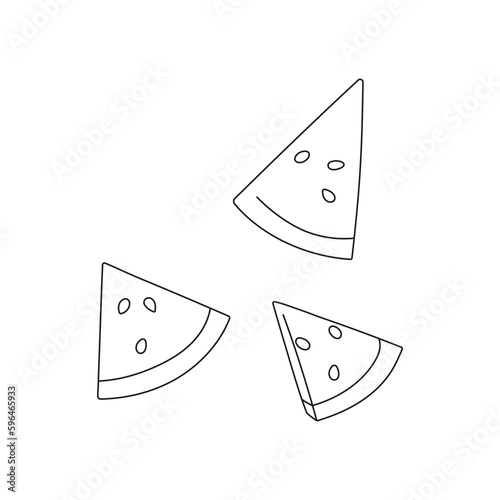 Watermelon wedges. Watermelon fruit slices. Line art. Hand drawn vector illustration.