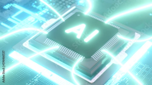 AI Microchips activated. Artificial Intelligence, cinematic 3D. Processor.