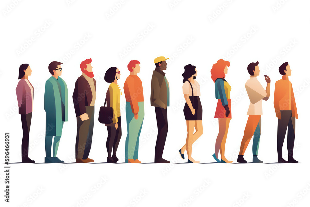 Fototapeta premium Exploring the Culture and Psychology of waiting in Line AI Generated