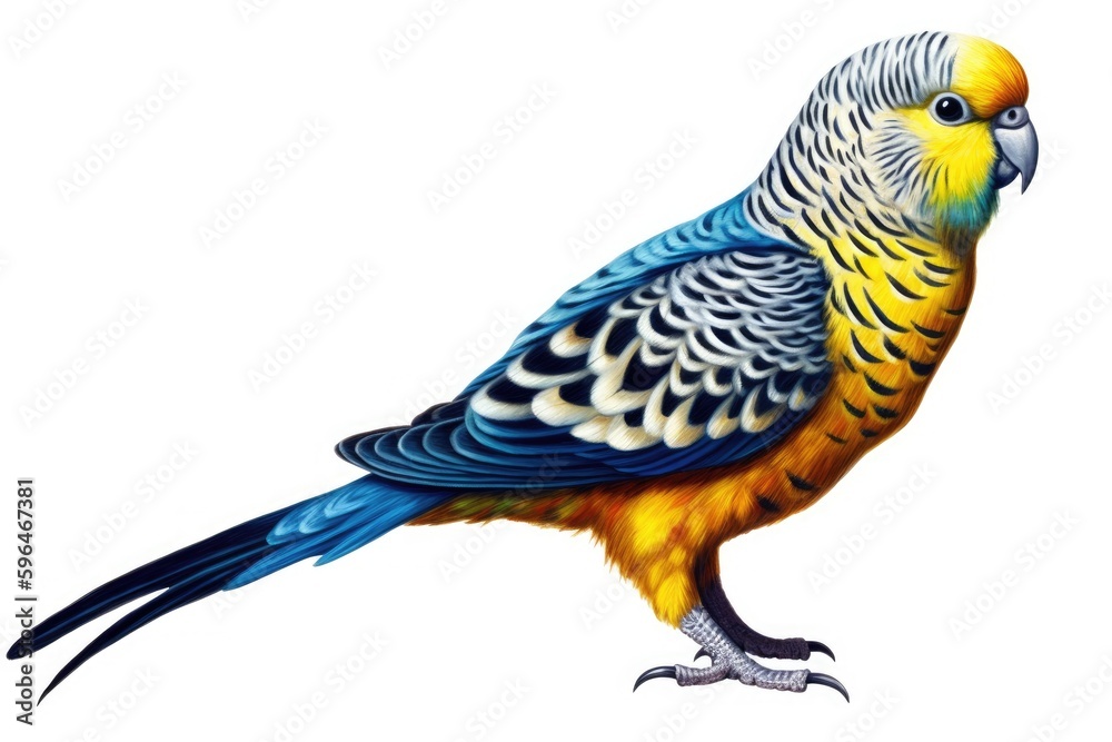vibrant bird perched on a blank background. Generative AI