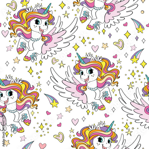 Seamless pattern with lovely unicorns with wings vector