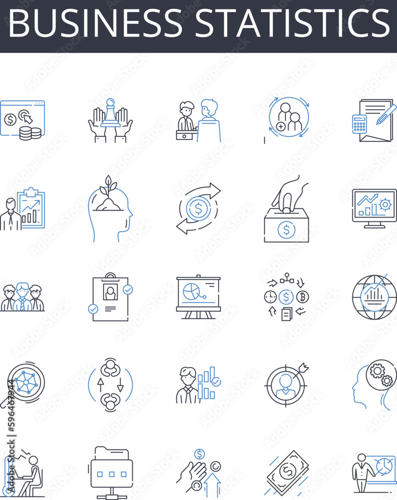 Business statistics line icons collection. Social psychology, Ecology environment, Computational science, Criminal justice, Computer security, Behavioral economics, Automotive Generative AI