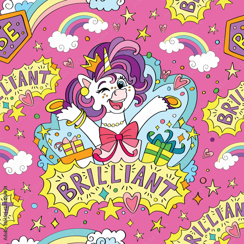 Seamless pattern with lovely unicorn singer vector Seamless pattern with lovely unicorn singer vector