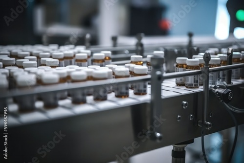 Close-up of the production of tablets for pharmaceuticals  the pharmaceutical or cosmetic industry  the production line of a medical or cosmetic factory.Generative AI
