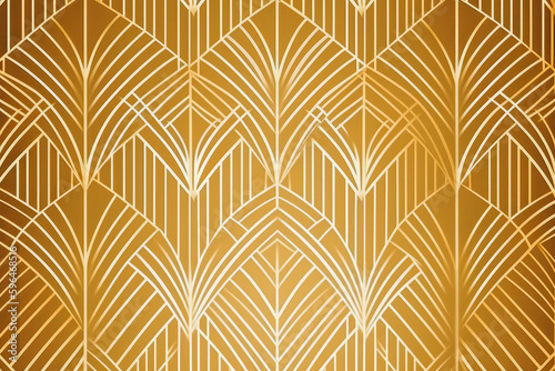 Vector abstract geometric golden background art deco pattern. Golden pattern in art nouveau style. Generative AI