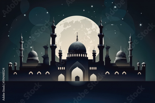 Illustration of amazing architecture design of muslim mosque. Illustration of muslim night sky. Generative AI.