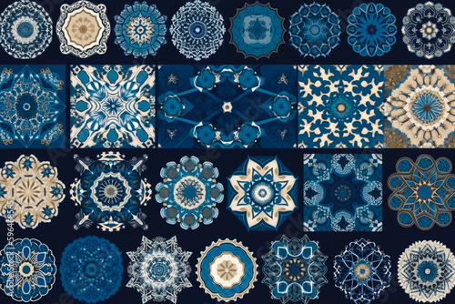 Islamic seamless pattern with arabic and islamic ornaments. Blue arabic islamic pattern. Generative AI