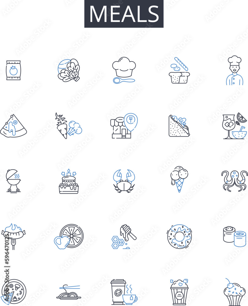Meals line icons collection. Identity, Culture, Equity, Belonging, Tolerance, Respect, Empathy vector and linear illustration. Harmony,Integration,Understanding outline signs set Generative AI