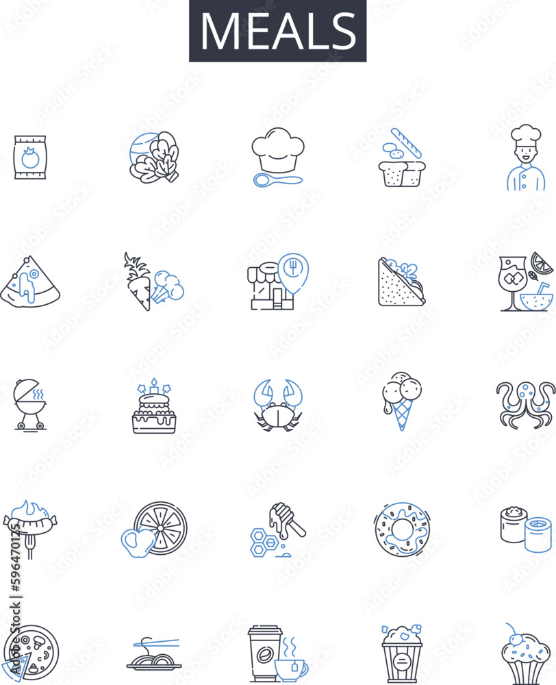 Fototapeta premium Meals line icons collection. Identity, Culture, Equity, Belonging, Tolerance, Respect, Empathy vector and linear illustration. Harmony,Integration,Understanding outline signs set Generative AI