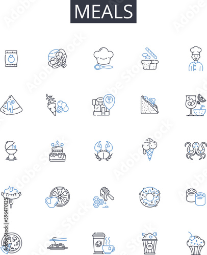 Meals line icons collection. Identity, Culture, Equity, Belonging, Tolerance, Respect, Empathy vector and linear illustration. Harmony,Integration,Understanding outline signs set Generative AI