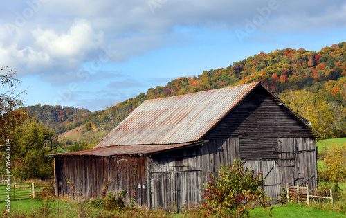 Autumn Colors Appalachian Mountains Behind Barn © Bonita