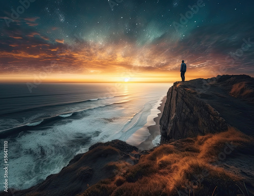 Looking over the ocean  wanderlust  sunrise  sunset  ocean view  background  travel  wonder  beautiful. Generative AI