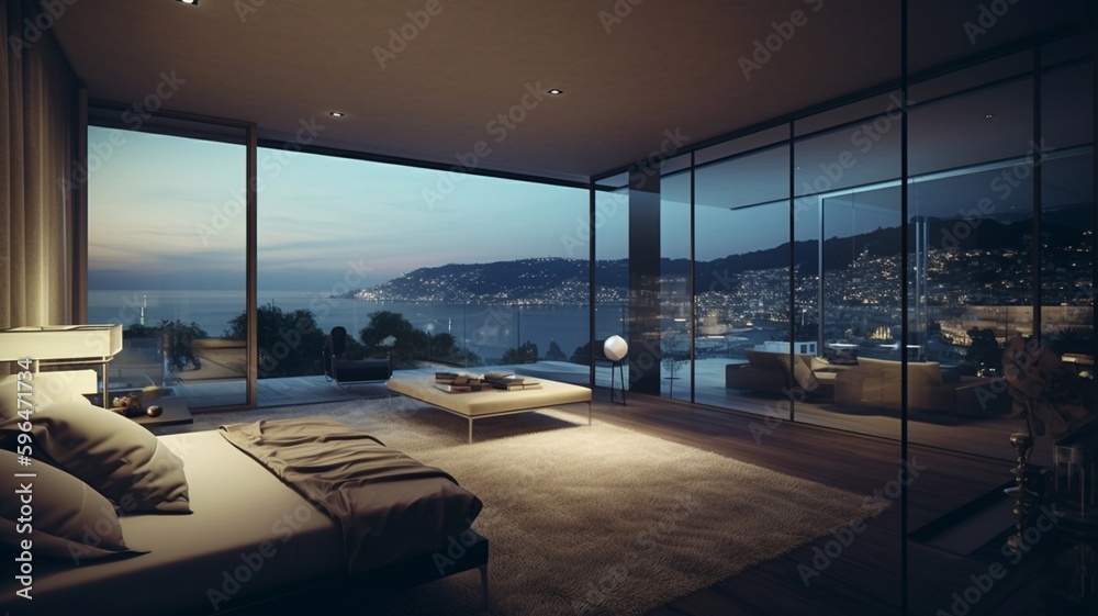 custom made wallpaper toronto digitalThe night bedroom of a luxury penthouse. Generative AI.