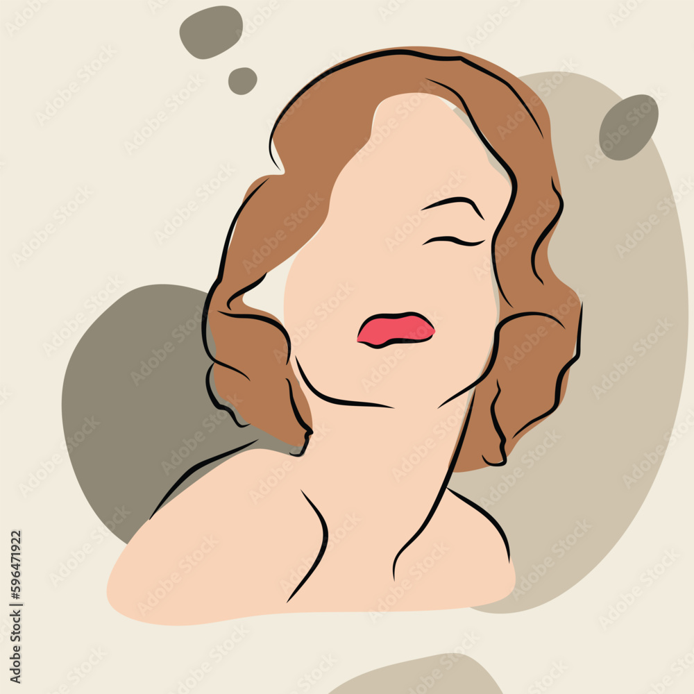 portrait of a woman and  A drawing of a woman with brown hair and a red lip and women vector illustration face logo   and lady face vector design lady wallpaper design for profile  