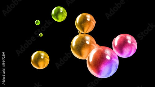 3d rendering. Amasing abstract background of metaballs or glisten bubbles as if glass drops or spheres filled with red sparkles. Creative background.