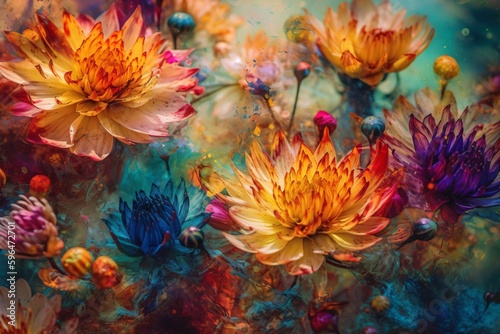 beautiful illustration of colorful flowers created with Generative AI technology