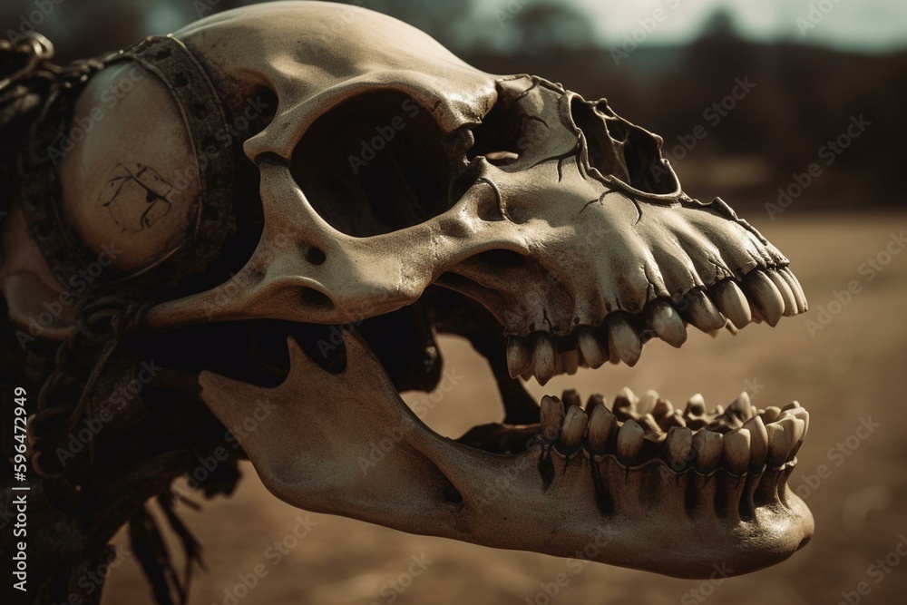 Fototapeta premium Skull with horse teeth. Generative AI