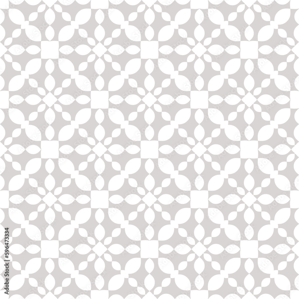 Vector ornamental seamless pattern. Simple white and light gray floral ornament with small curved shapes, grid, lattice, mesh, flower silhouettes, tiles. Elegant subtle background. Repeat geo design Vector ornamental seamless pattern. Simple white and light gray floral ornament with small curved shapes, grid, lattice, mesh, flower silhouettes, tiles. Elegant subtle background. Repeat geo design