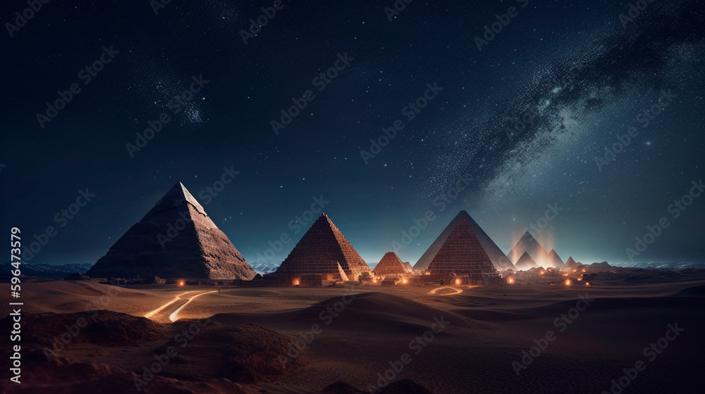 Egyptian pyramids are present in this future desert environment at