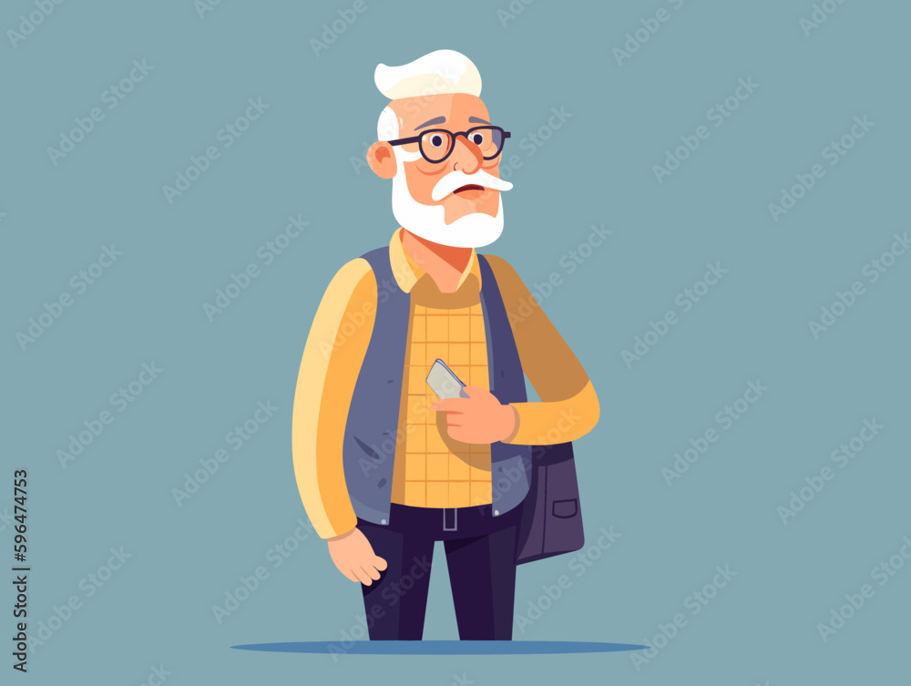 Unhappy old sad man. Worried about money. Vector Cartoon illustration. Confused mature grandfather frustrated struggle