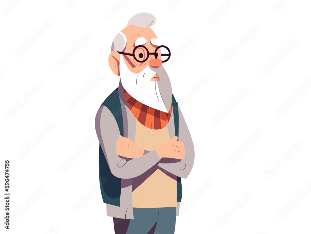 Unhappy old sad man. Worried about money. Vector Cartoon illustration. Confused mature grandfather frustrated struggle Unhappy old sad man. Worried about money. Vector Cartoon illustration. Confused mature grandfather frustrated struggle
