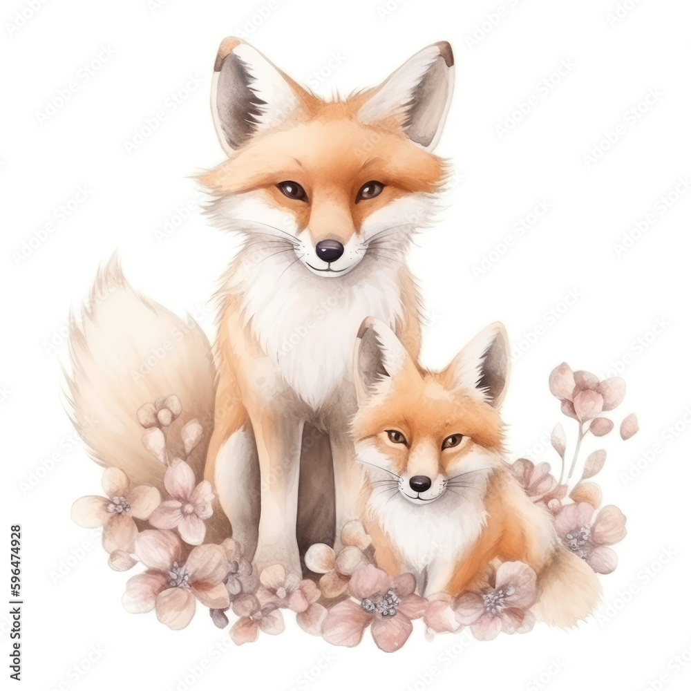 Obraz premium Cute Fox family watercolor
