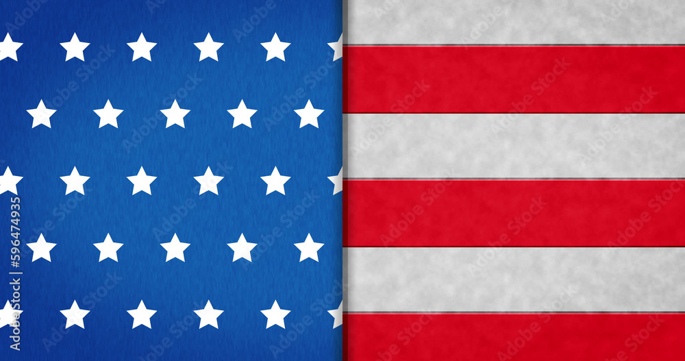 Naklejka premium Composition of white stars and red stripes on blue and white background