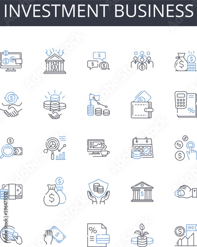 Investment business line icons collection. Travel, Exploration, Adventure, Culture, Diversity, Cuisine, Wanderlust vector and linear illustration. Discovery,Expedition,Journey outline Generative AI
