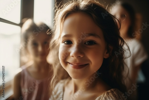 young child girl with two s...