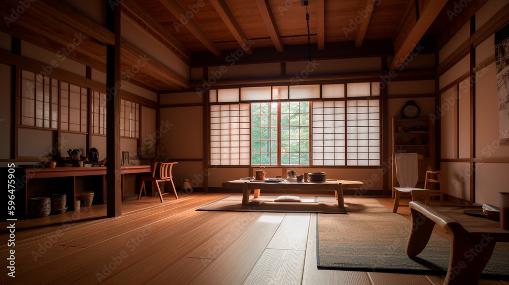 Muji design, an empty wooden room, and interior cleaning of a Japanese room. Generative AI