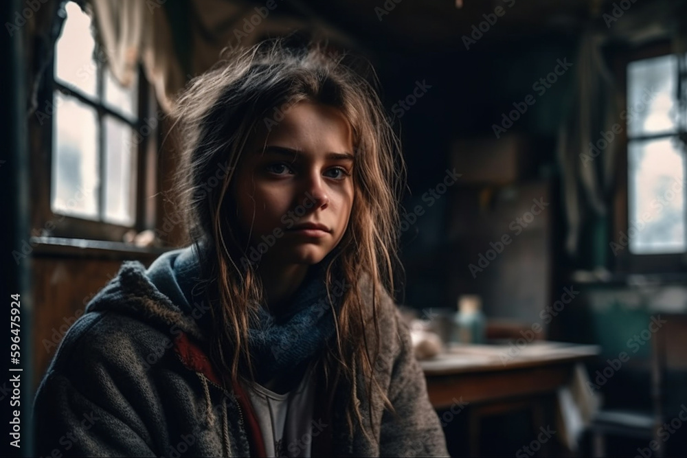 young teen is sad or nearly crying. Generative AI young teen is sad or nearly crying. Generative AI